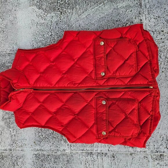 J. Crew Women Vest Red Quilted Down and Feather Puffer Zip Up Jacket Coat Size M - Picture 4 of 11